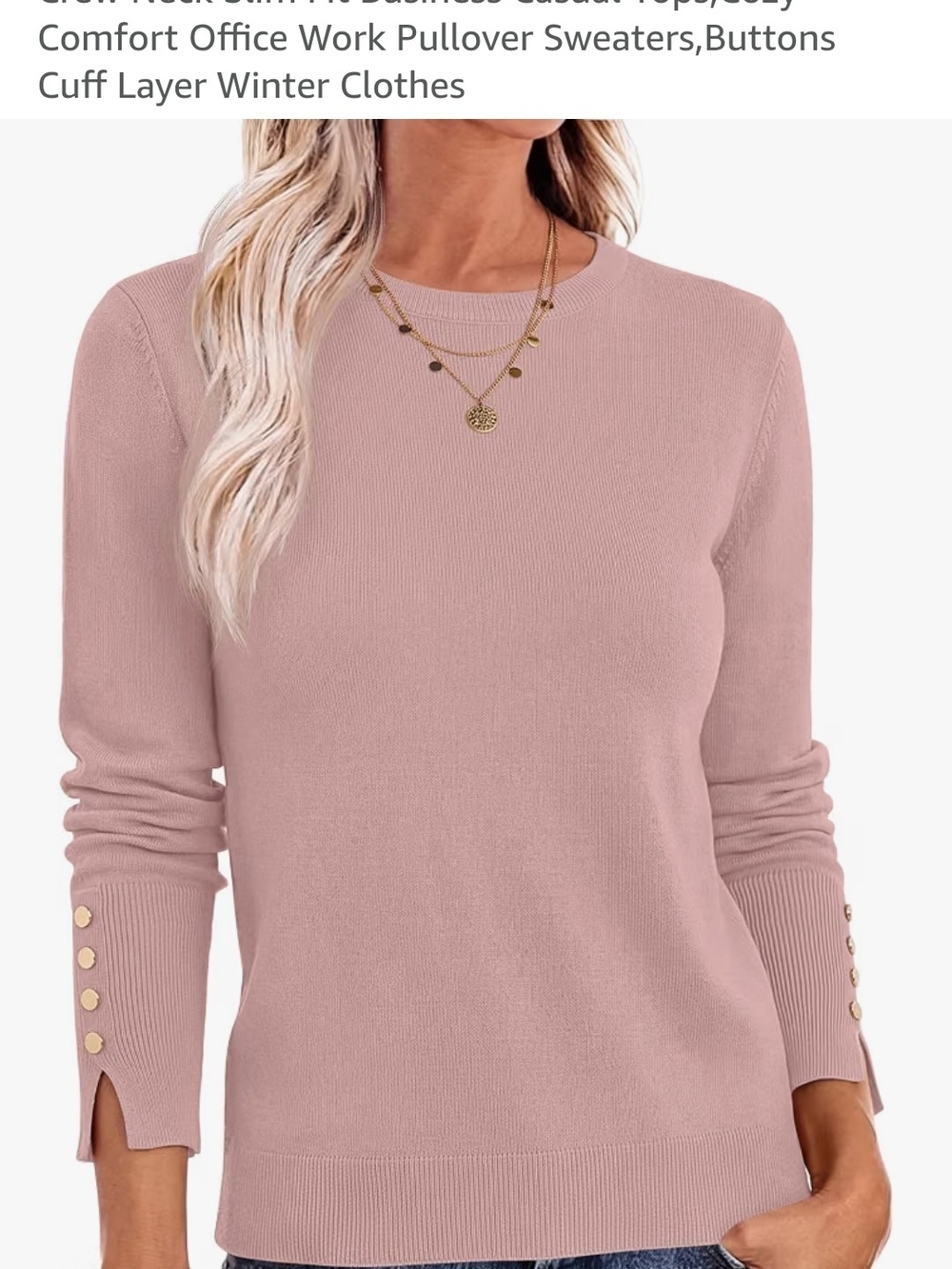 Women’s Dusty Rose Crewneck Button Cuff Sweater